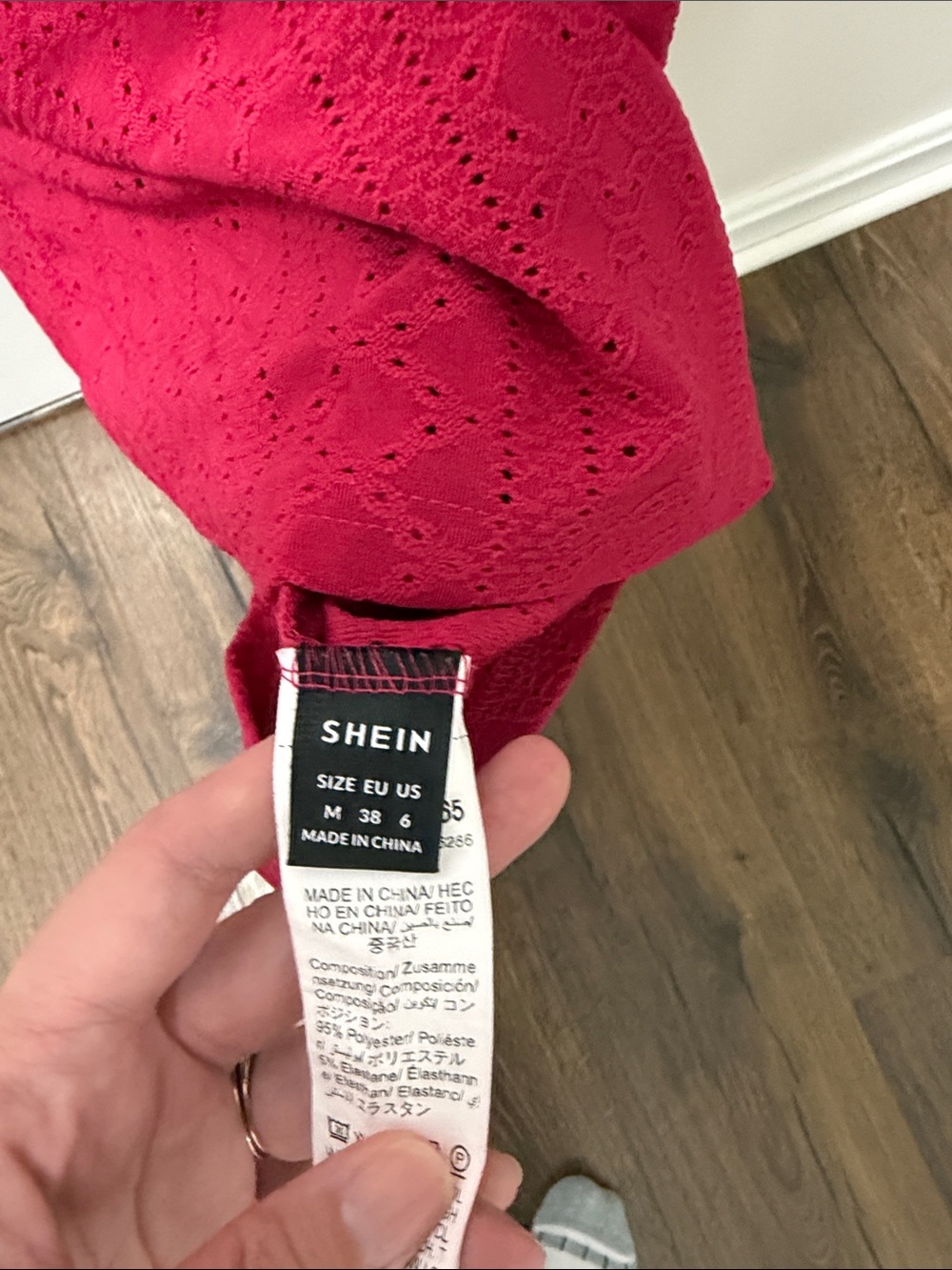 SHEIN Raspberry Red Square Neck Eyelet Ruffle Top - Picture 2 of 2